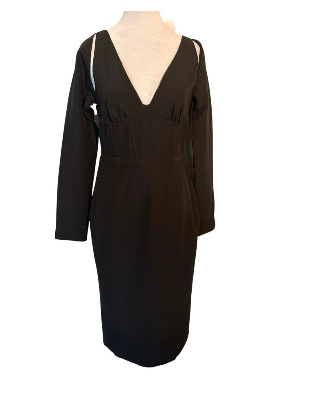 NWT Bianca & Bridgett Xanthe Dress Black Long Sleeve Plunge Style BAB053 Size 8